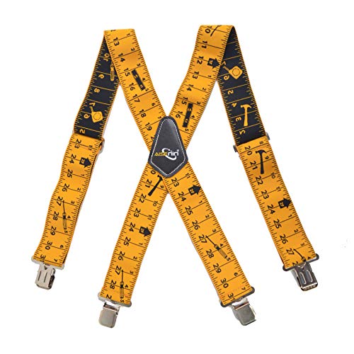 Tape Measure Suspenders for Men,2 Wide Elastic Adjustable X-Back Work Suspenders with 4 Strong Clips,Tool Belt Suspenders for Heavy Duty(Yellow)