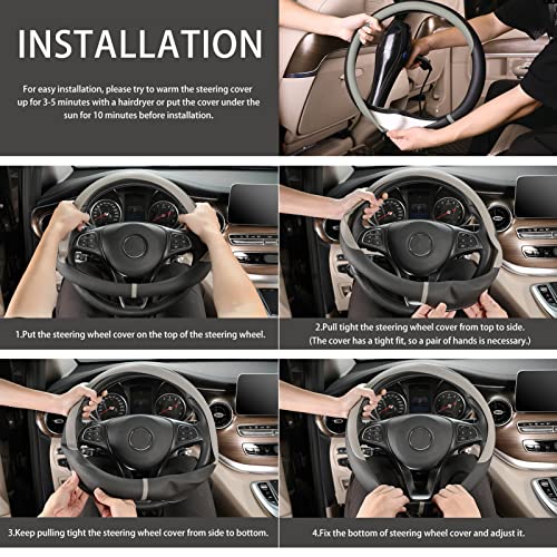 COFIT Breathable Car Steering Wheel Cover 16 inch Auto Universal Leather Wrap Non-Slip Steeringwheel Protector Automotive Interior Accessories, Grey (Suit for 15.5-16 inch) by COFIT - Image 6