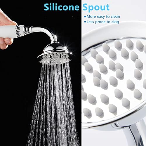 Maynosi Bathroom Classical Shower Head, Traditional Telephone Style Handheld Shower, Retro Ceramic Handle Hand Shower with Cyan Floral Pattern, Victorian Rain Sprayer Showers with 1.5M Hose (Chrome)