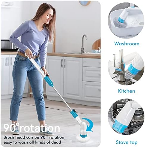 IPZDF Electric Spin Scrubber,Long Handled Cleaning Brush Electric Chargeable Cleaning Brush Drill Brush Cordless Scrubber for Window Bathroom Car, White, L