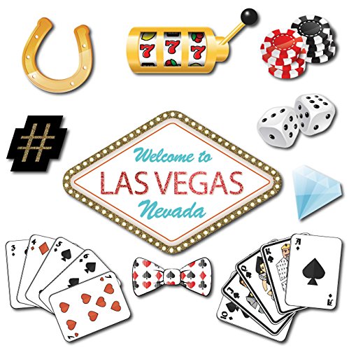 Casino Photo Booth Props - 41-Pc Selfie Props With 8 X 10-Inch Sign, 60 Glue Dots, 45 Sticks - Las Vegas Party Decorations - Casino Theme Props - Game Night Photo Booth Props #TOP1