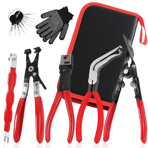 7PCS Electrical Disconnect Pliers Automotive Electrical Disconnect Pliers Connector Removal Tool Kit for Cars Trucks & SUVs with Storage Bag & Gloves