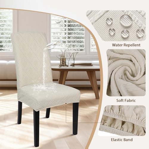 Image of SearchI Water Repellent Dining Room Chair Covers, Set of 4, Jacquard Beige