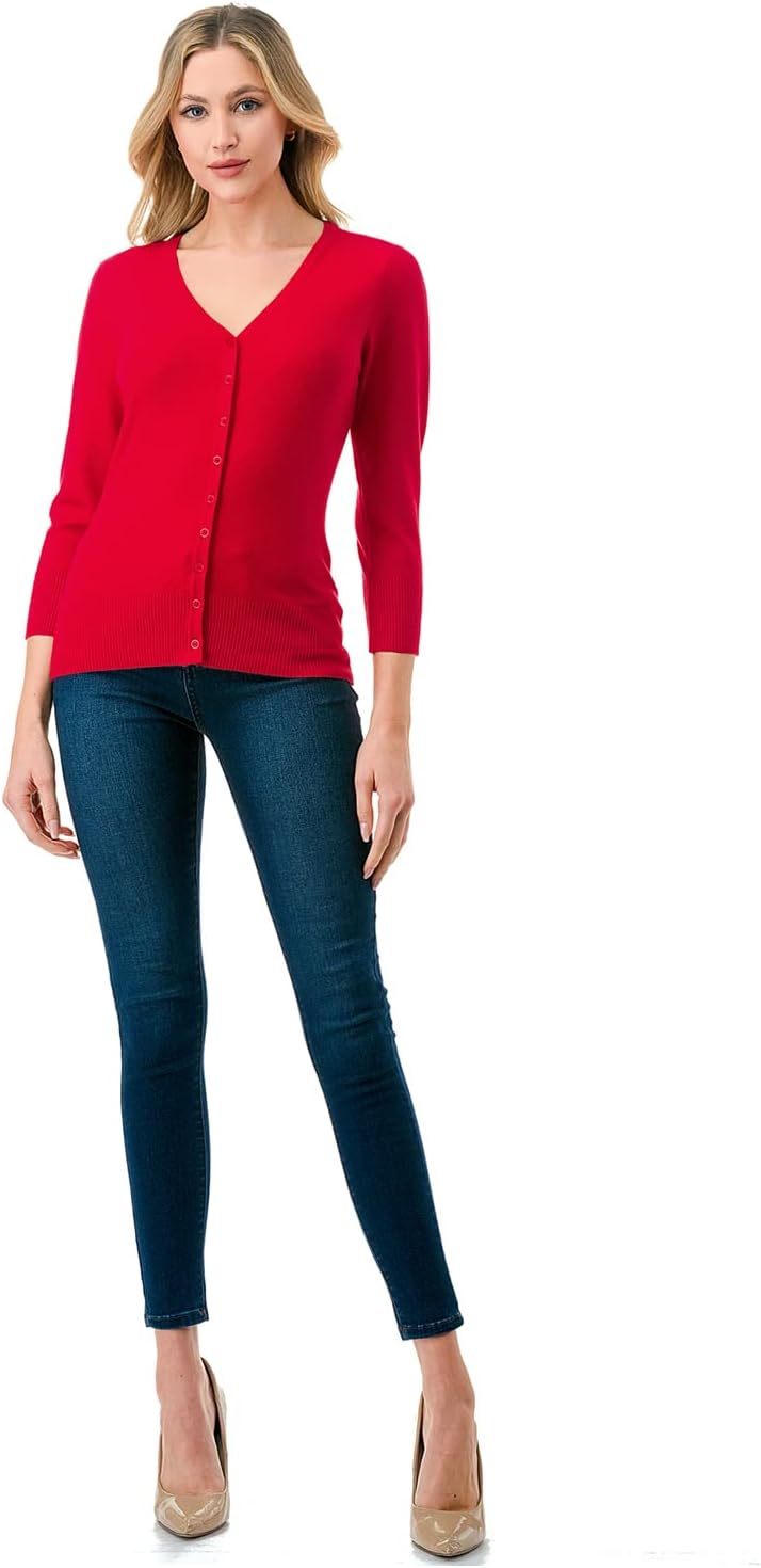Women's 3/4 Sleeve V-Neck Button Down Knit Sweater Soft Cardigan (S-XXL) - Image 5
