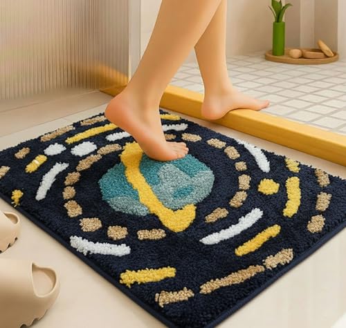 Image of HOMEKART Microfiber Bath Mat 2000 GSM, Super Soft & Absorbent Anti-Skid Bathroom Floor Mat, Quick Dry Door Mat for Bathroom, Bedroom & Kitchen (40x60 cm, Navy Blue) Pack of 1