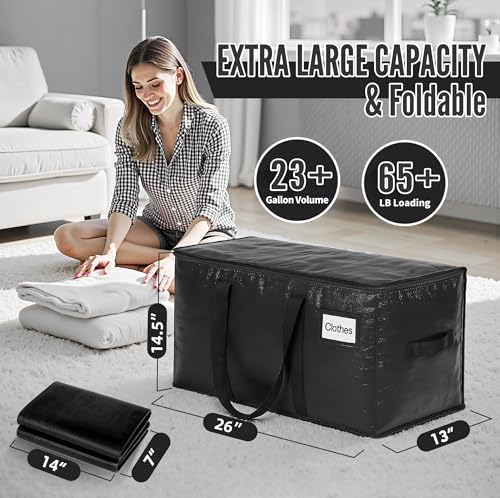 Image of BAGAIL Heavy Duty Moving Bags with Strong Handle, Extra Large Moving Boxes, Storage Tote for Clothes, College Moving Supplies(Black, 8 Pack)