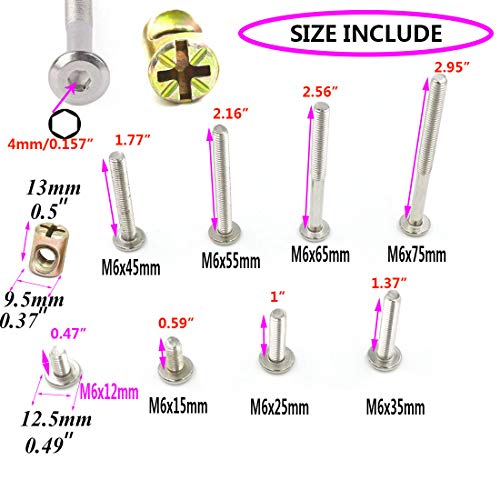 Socell 62Pcs Crib Bunk Bed Furniture Hardware Replacement Kit, Stainless Steel Hex Drive Socket Cap Furniture Barrel Screws Bolt Nuts Assortment Kit For Crib Screws With 2 Wrenches(M6X12Mm-75Mm) #TOP1