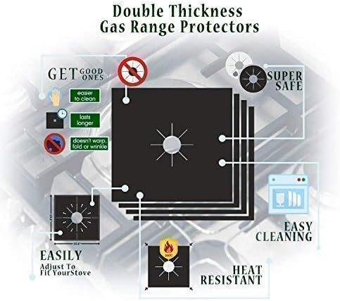 Stove Burner Covers - Gas Range Protectors Black 0.2mm Double Thickness, Reusable Burner Cover, Non-Stick Size 10.6" x 10.6" BPA Free(8 Packs)
