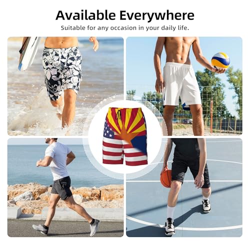 American Flag and Flag of Arizona Mens Summer Seabeach Casual Shorts Seaside Surfing Swim Trunks Beach Pants3