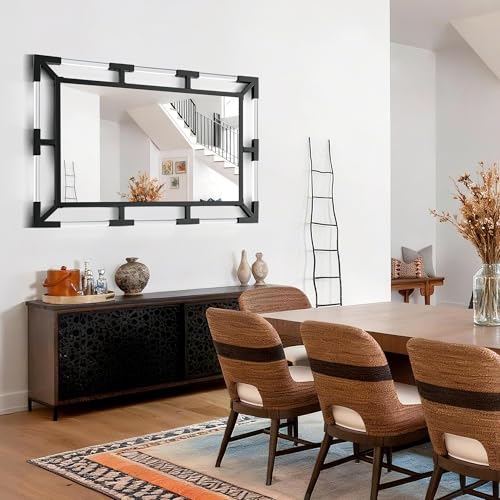 Image of Chende Black Decorative Wall Mirror with Acrylic and Metal Frame, 36 inch x 48 inch