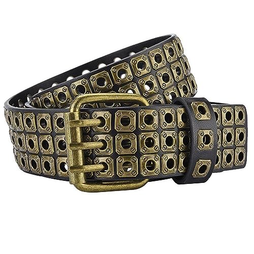 Retro nitbälte med 3-radig nålspänne unisex hiphop punk Y2k-stilbälte för och modeentusiaster, stil2, 43.31inch/110cm
