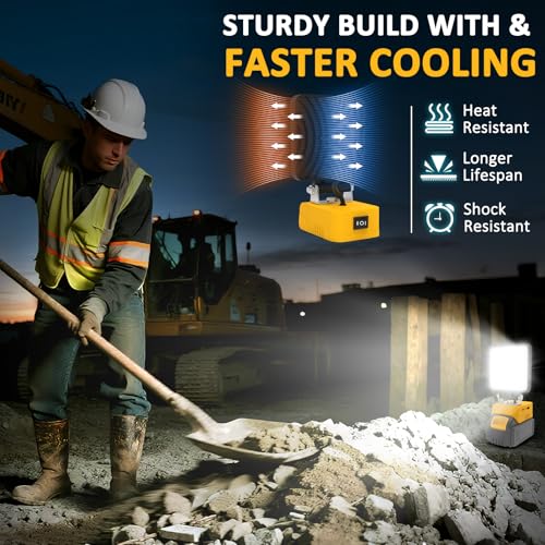 Akku Lampe für Dewalt, T-SUNUS Kabellose LED Arbeitsleuchte 18V/48W, Tragbarer Baustrahler Akku 5200LM Superhell mit 2 Helligkeiten 48 LED für Garten, Garagen, Camping, Notfall