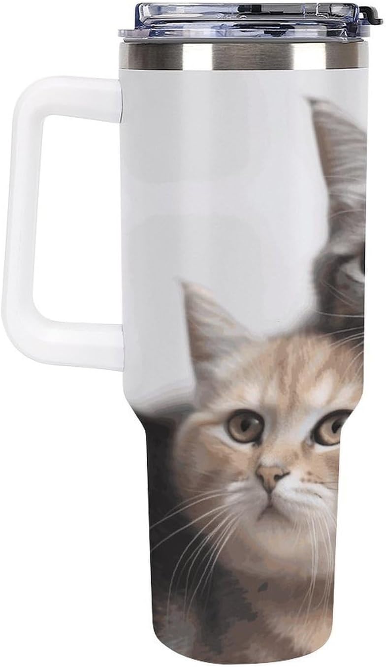 Cats Tumbler 40 Oz with Handle&Lid Large Car Cup Stainless Steel Vacuum Travel Mug Insulated Water Bottle Leak-proof Portable Coffee Cup for Home Car Outdoor