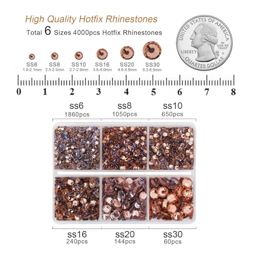 Image of BEADSLAND Hotfix Rhinestones, 4000 PCS Light Peach Rhinestones for Clothes Crafts Mixed 6 Sizes with Wax Pencil and Tweezers Kit, SS6-SS30, Champagne