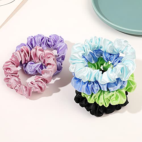 Image of Satin Silk Hair Ties Small Mini Scrunchy for Women Cute Soft No Slip Ponytail Holders 12 Pcs Mini Bulk Scrunchies Elastic Hair Bands for Thick Curly Hair Pony Tails Hair Ties