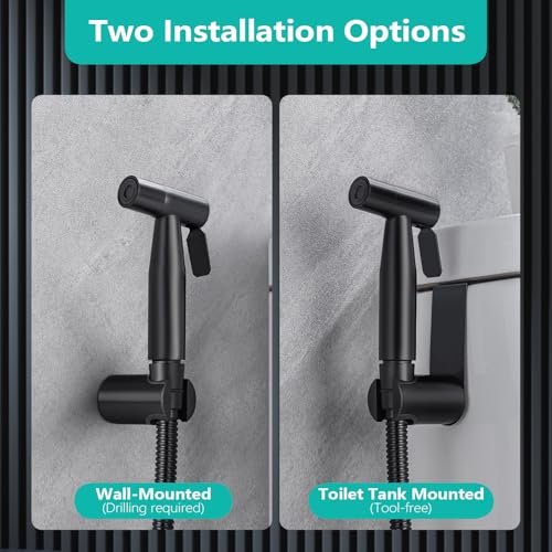 BARROCK Handheld Bidet Sprayer for Toilet, Stainless Steel Metal Made Baby Cloth Diaper Spraying Kit, Bathroom Toilet Bidet Attachment Set for Bathing Pets and Feminine Hygiene, Matte Black - Thumbnail 2