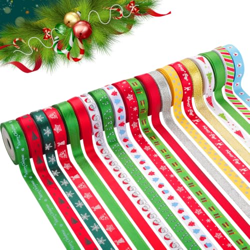20 Rolls 100 Yards Christmas Ribbon for Gift Wrapping, 3/8