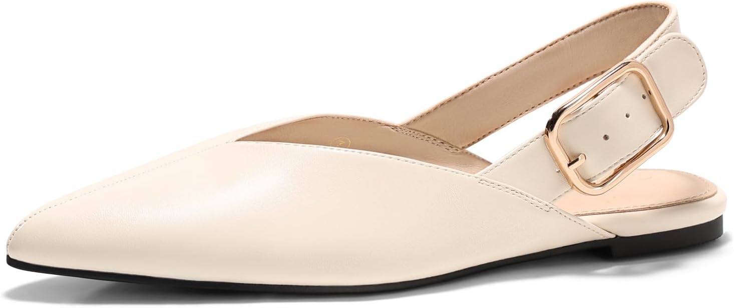 Coutgo Womens Flat Mules Closed Pointed Toe Slingback Slip On Flats Work Office Dress Sandal Shoes - Image 4