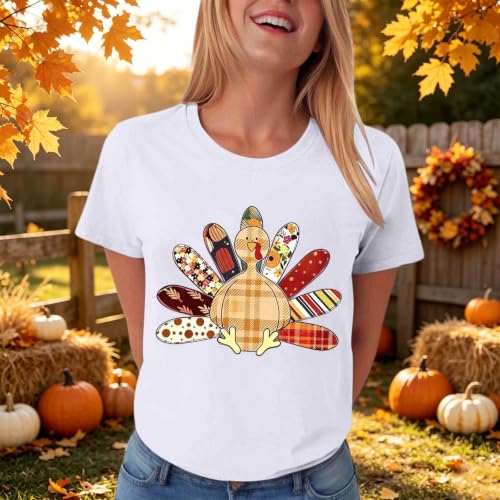 Thanksgiving Shirts for Women Crew Neck Short Sleeve Tee Tops - image 3
