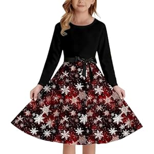 Weihnachtskleid Mädchen A-Linie Weihnachtskleider für Mädchen Rundhals Xmas Schöne Weihnachtskleid Kleid Kinder Festlich Langarmkleid Abendessen Schneeflocke Nikolauskostüm (11-12 Years)