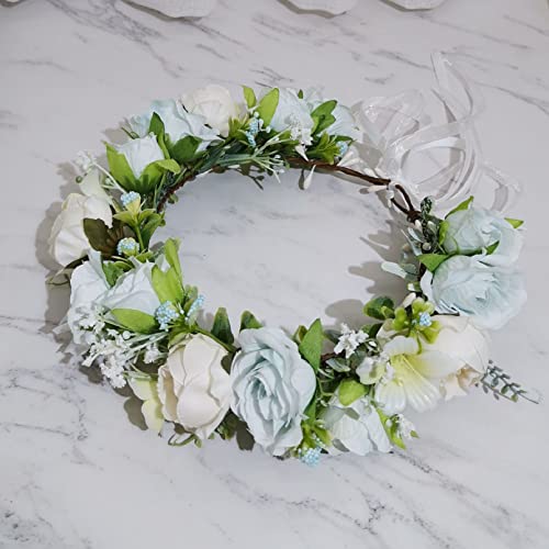 Dreamlily Rustic Hippie Rose Crown Wreath Wedding Festival Floral Headpiece Flower Girl Headband Dfs24 (Babyblue) #TOP3