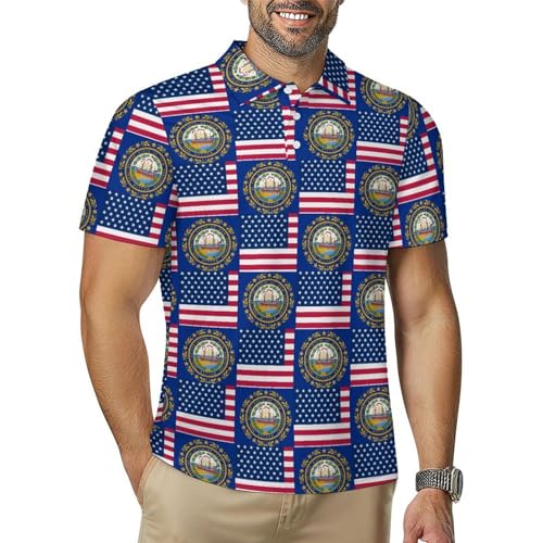 USA & New Hampshire Flag Men’s Summer Polo Shirts