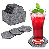 MENNYO Untersetzer Gläser 14er Set, Filzuntersetzer in Hexagon Filz Glasuntersetzer mit Aufbewahrungsbox, Untersetzer Filz Getränkeuntersetzer Coasters für Heiße Tassen, Töpfe,Teetassen, Grau