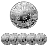 6PCS Gold Plated Bitcoin Coins – Physical BTC Cryptocurrency Collectible, 40mm Commemorative Souvenir Coins with Clear Protective Case, Gifts for Crypto Enthusiasts & Coin Collectors (Silver)