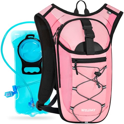 WELIDAY Hydration Backpack with 2L Water Bladder, Lightweight Hydro Pack for Cycling, Running, Hiking, Climbing (Pink, 2L Water Bladder)