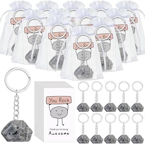 Gemscream 50 Set Valentines Day Gifts Inspirational You Rock Gifts Bulk Stone Keychain with Smile Card Appreciation Gift for Office Employee Coworker Staff Employee Volunteer Team Teacher Nurse Cover