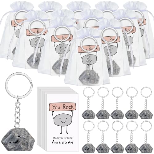 Gemscream 30 Set Inspirational You Rock Gift Bulk Smile Stone Keychain with Thank You for Being Awesome Rock Card Employee Appreciation Gift for Office Coworker Staff End of School Year Teacher Nurse
