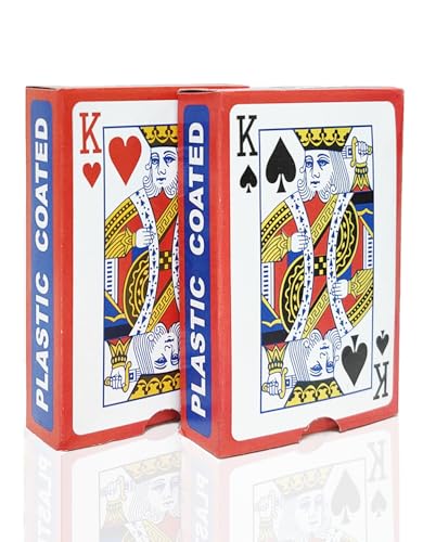 LEQBO 2 Deck of Classic Playing Cards, Themed Design, Durable & Smooth for Poker, Blackjack, and All Card Games for Family Party Table Game (1 Red and 1 Blue)