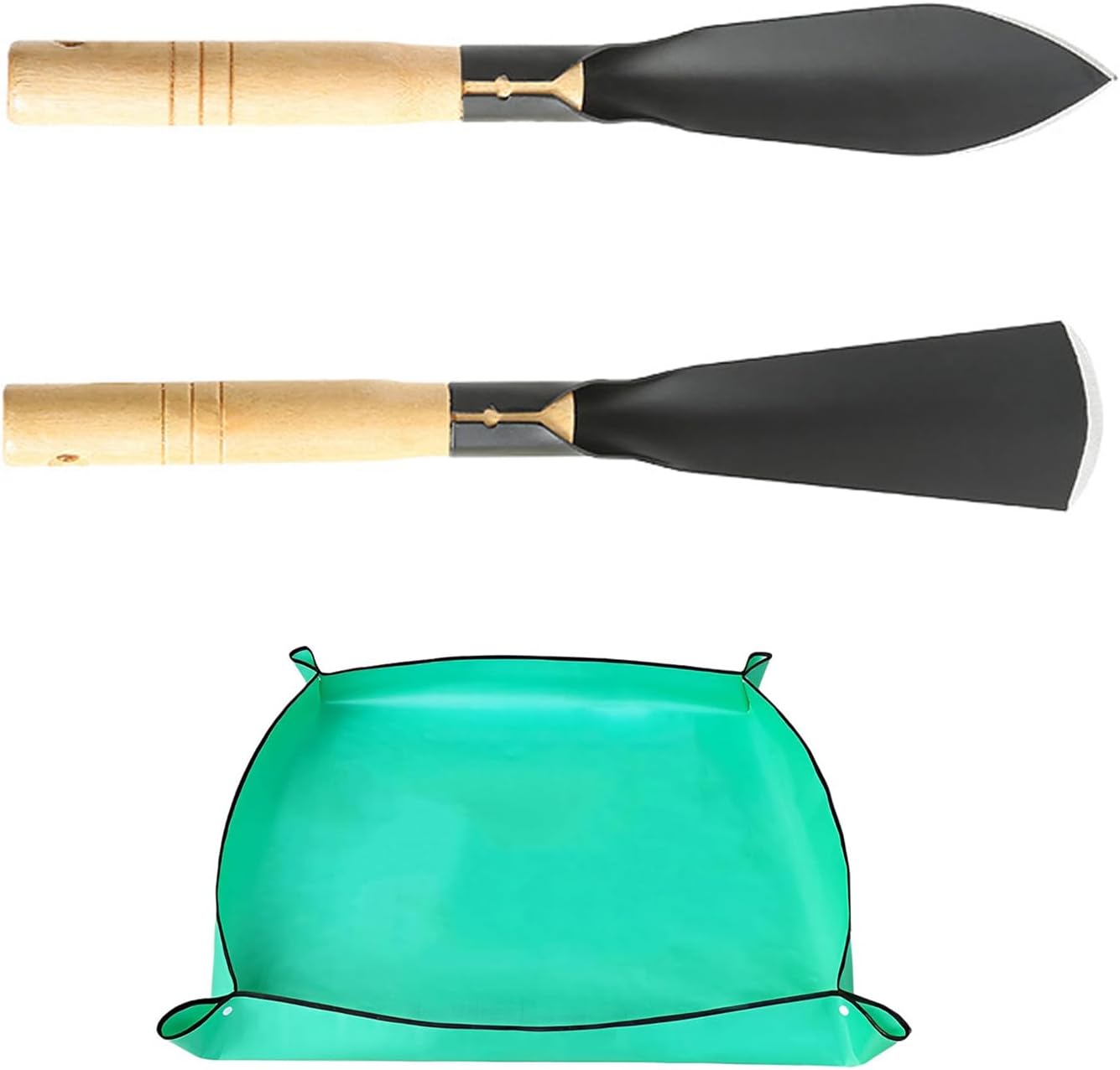Garden Tool Set, 3 Pcs Heavy Garden Tools, Garden Shovel, Transplant Trowel and Foldable Gardening Mat with Wood Non-Slip Ergonomic Handle for Planting