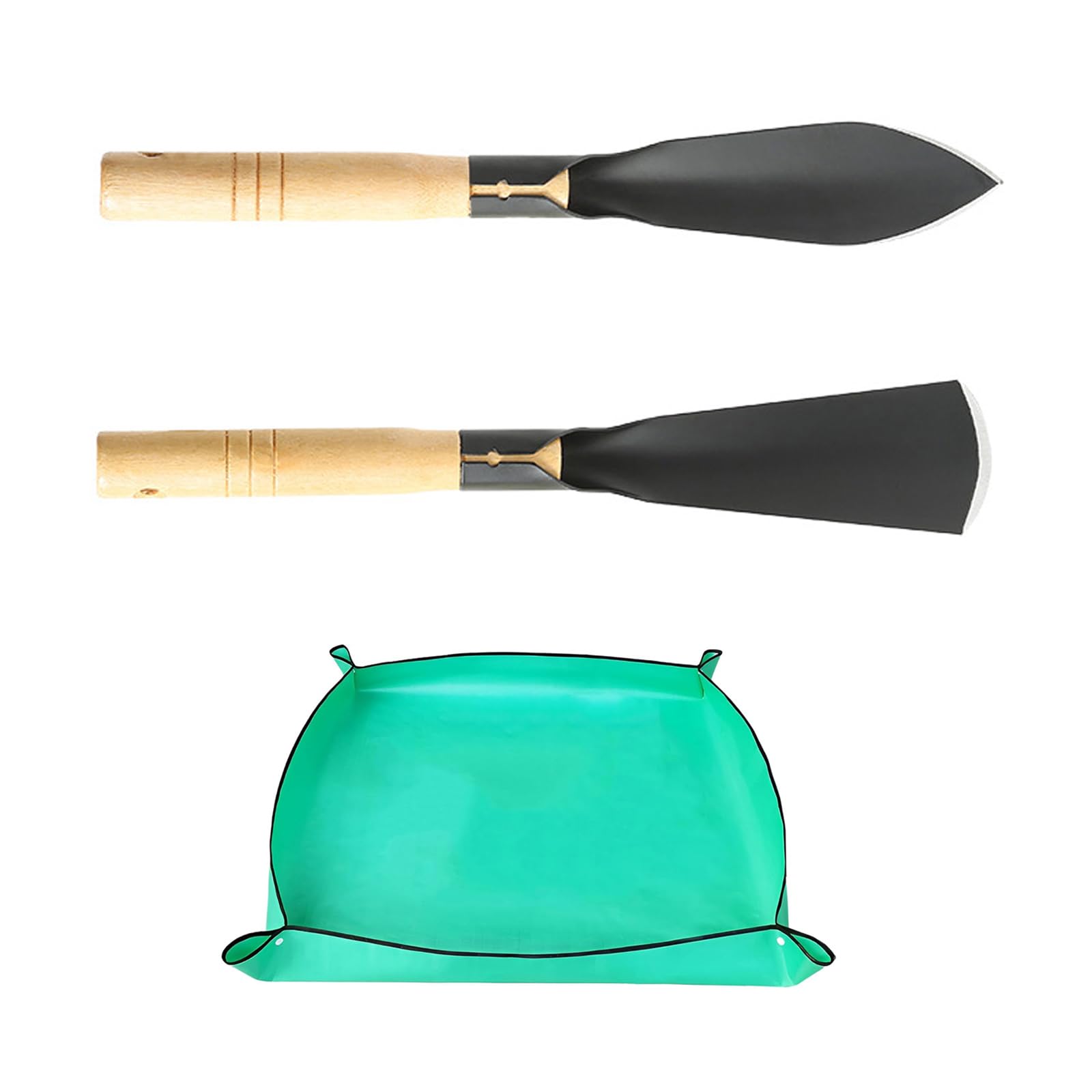 3Pcs Garden Hand Trowel Plant Repotting Mat, Heavy Duty Polished Steel Garden Shovels with Wood Handle, Small Gardening Hand Tools for Digging, Planting, Measure, Transplanting