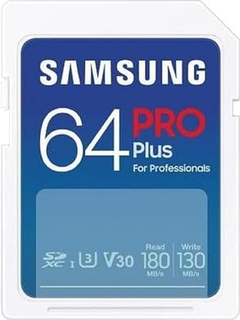 Samsung PRO Plus karta pamięci SD (MB-SD64S/EU), 64 GB, UHS-I U3, Full HD i 4K UHD, odczyt 180 MB/s, zapis 130 MB/s, do lustrzanek i kamer systemowych (2023)