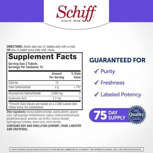 Schiff Glucosamine 2000Mg With Hyaluronic Acid, 150 Tablets - Joint Supplement (Pack Of 2) #TOP3