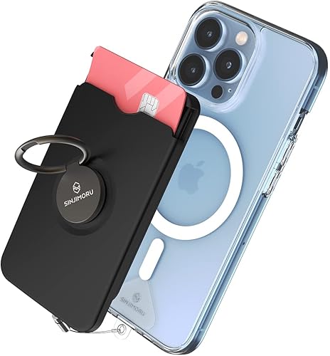 Sinjimoru Billetera para teléfono celular con soporte para anillo de teléfono, soporte magnético seguro para tarjetas con agarre para teléfono y