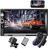 CAMECHO 7' Double Din Car Stereo Audio Bluetooth MP5 Player USB FM Multimedia Radio+ 4 LED Mini Backup Camera with Steering Wheel Remote Support Mobile Phone Synchronization (Used in Android /iOS)