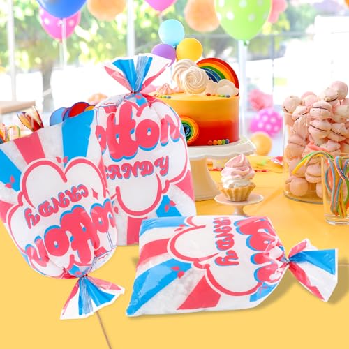 Image of 100 Pcs Cotton Candy Bags 14 x 20 Inch with Ties,for Cotton Candy Large Carnival Candy Cones Treat Bags Bulk Cotton Candy Supplies Carnivals Party Favors