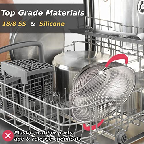 5-Quart Colander 18/8 Stainless Steel Colander Silicone Handle Large Heavy Duty Professional Kitchen Strainer Great For Pasta, Berry, Veggies, Noodles, Fruits - Pink #TOP3