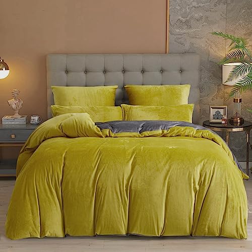 Damier Plüsch Bettwäsche 200x200cm Gelb Grau Winter Bettwäsche Set 3...