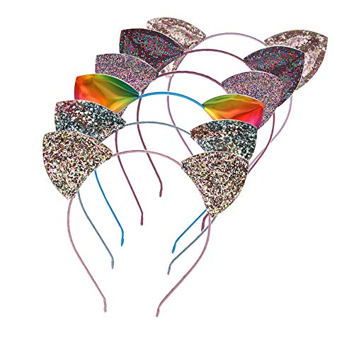 Lee Design Cat Ears Ears Headband Rainbow Headbands Cat Ear Headband Glitter Cat Ears Cat Headbands Cat Theme Brithday Party for Party Decorations,One Size,Pack of 6