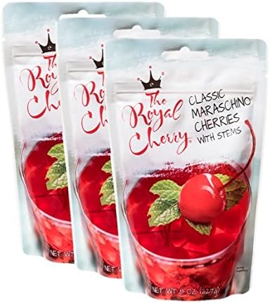 The Royal Cherry Classic Maraschino Cherries with Stems, 8 Ounce (Pack of 3)