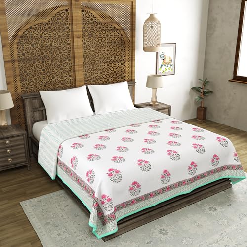 Image of BLOCKS OF INDIA 100% Cotton Dohar King Size Reversible Hand Block Printed Malmal Summer Dohar /Blanket (Color 3)