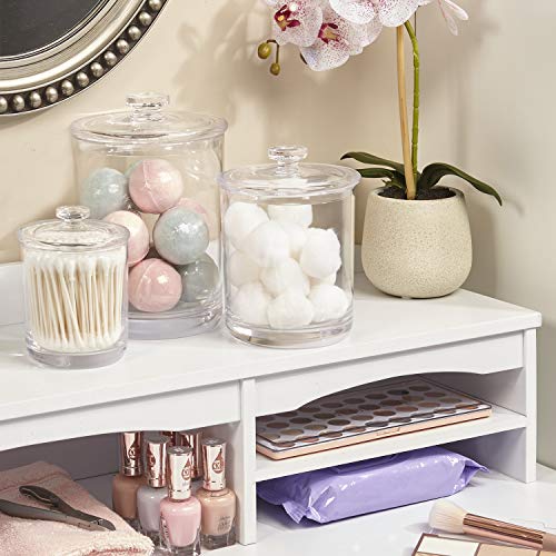 Stori 3-Pack Premium Quality Qtip And Cotton Ball Holders | 15-Oz, 30-Oz, And 60-Oz Clear Plastic Apothecary Jars With Lids | Perfect Containers For Bathroom And Vanity | Set Of 3 #TOP5