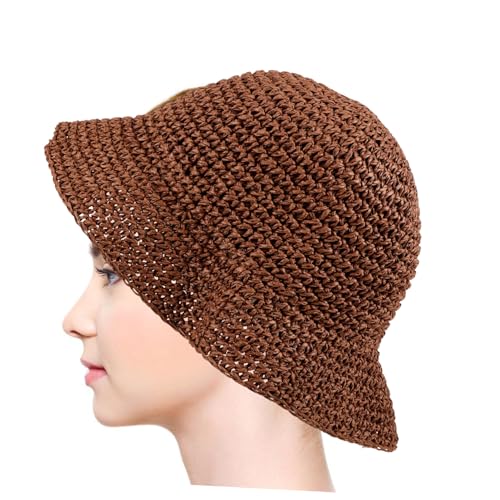 Chapeaux de seau brown anti-coup de soleil en paille souple et légère