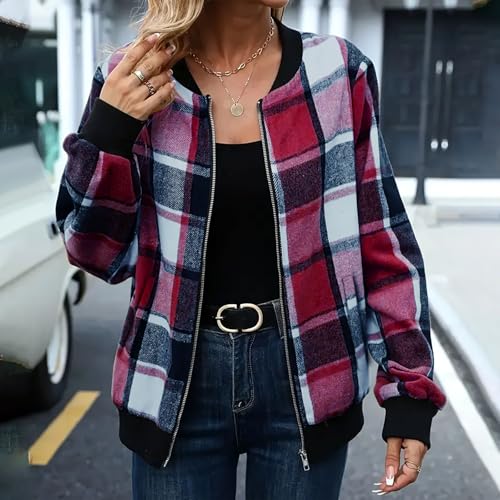 Womens Plaid Jacket Long Sleeve Fashion Zipper Shacket with Pocket Fall Casual Coats Comfort Loose Shirt Outerwear2