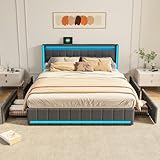 【Rangement pratique et spacieux】Le lit coffre 140x190 cm est doté de quatre tiroirs de rangement sous le cadre, à roulettes fluides, se déplacent facilement. Parfaits pour ranger linge, couvertures ou effets personnels.La tête de lit comprend une étagère pratique pour y poser livres, smartphone ou lunettes. Vous permettant de profiter d'un rangement pratique et discret tout en maximisant l'espace dans votre chambre.