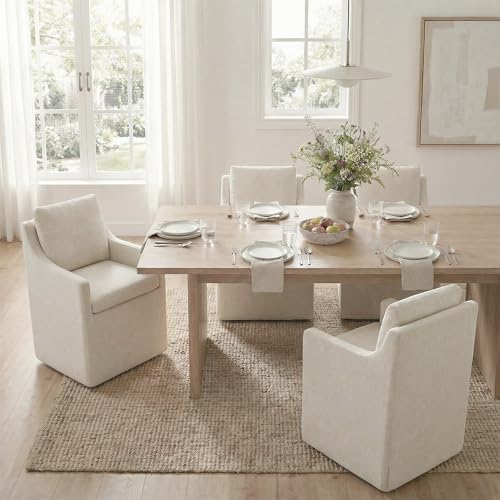 KISLOT Upholstered Dining Chairs Set of 4 Modern Dining Room Chairs with Casters & Washable Cover Rolling Accent Chair with Hidden Storage for Kitchen Farmhouse Living Room Beige 4 Box