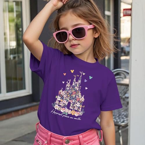 Image of Floral Castle Shirts for Girls Graphic Cute Tshirt Kids Toddler Flower Holiday Shirt Vacation Trip Tee Tops